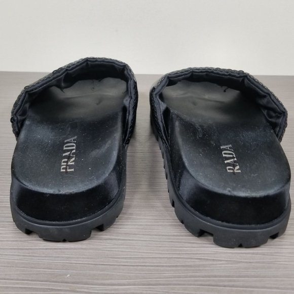 PRADA Logo Sequin Slide Sandal, Black, Womens Size 7.5US / 37.5EU - Picture 5 of 11